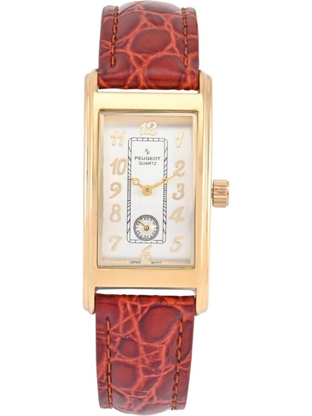 Vintage 1930s Men's Tank Watch, 14K Gold Case, Alligator Leather Strap